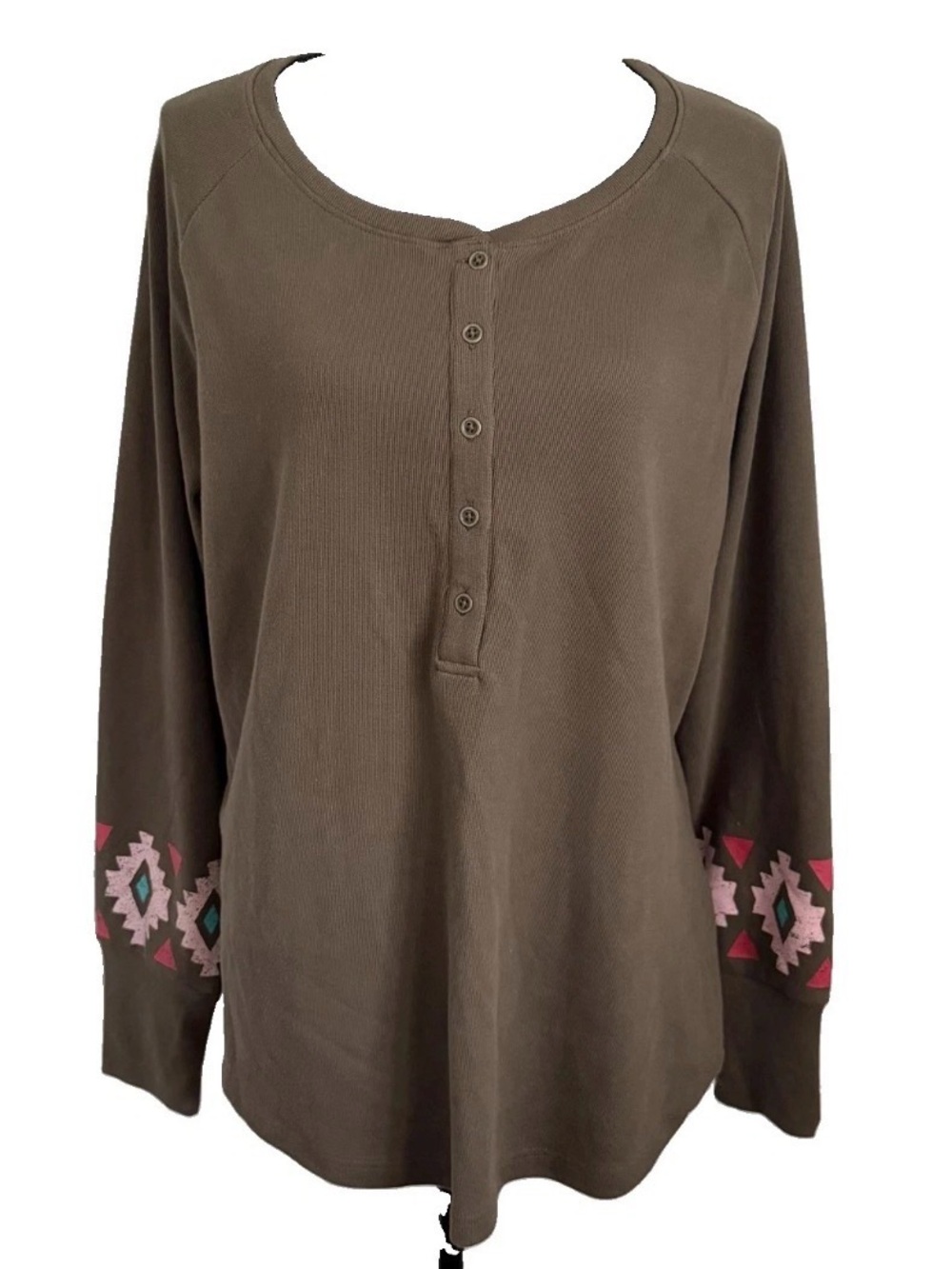 Ariat Real Basic Henley Long Sleeve Shirt Womens XXL Brown Western Equestrian